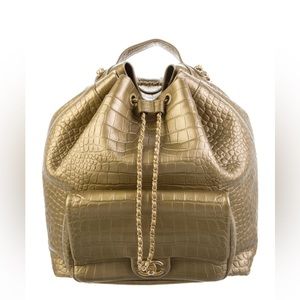❌SOLD!!❌ RARE! Chanel Croc Embossed Gold Backpack
